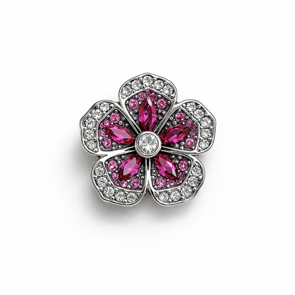 ⚜️ 🌺 Elegant Floral Brooch With Pink Zirconia